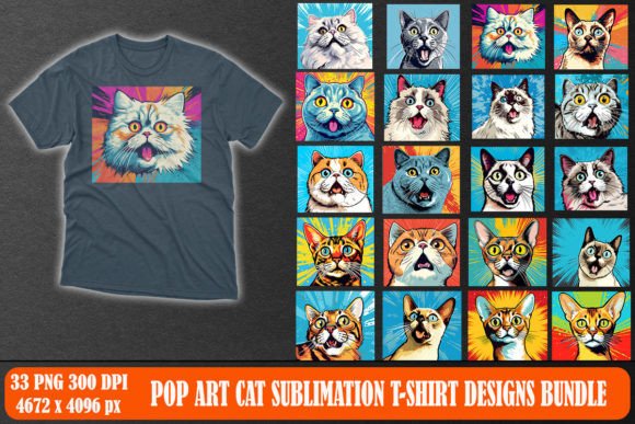 Pop Art Cat Sublimation T-shirt Design: Graphics and Crafts