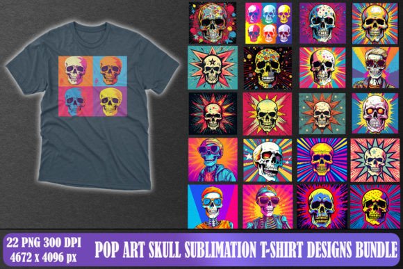 Pop Art Skull T-shirt Design Bundle: Graphics for Crafts & Small Business